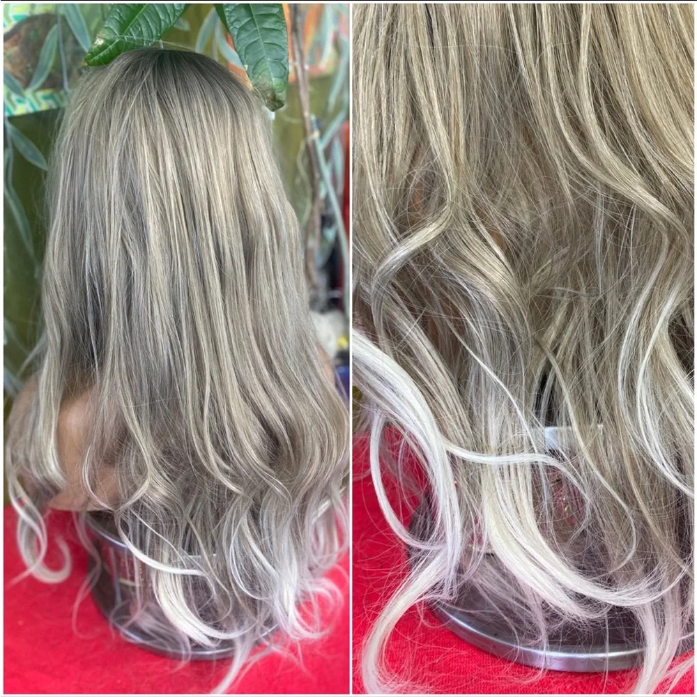Ash grey Blonde Balayage Long Lace Front Wig